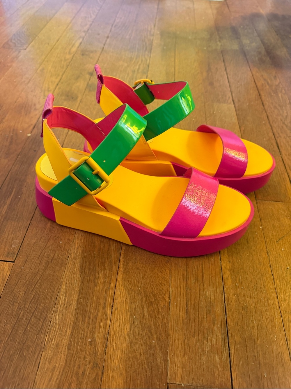 Colorful Platform Sandals - Pink, Yellow & Green